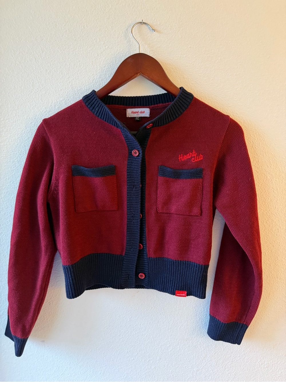 Mixxmix Heart Club "Heart Line" Knit Cropped Cardigan